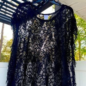 🌴 Black Beach Coverup with Fringe! ☀️ Size: SM, NWOT